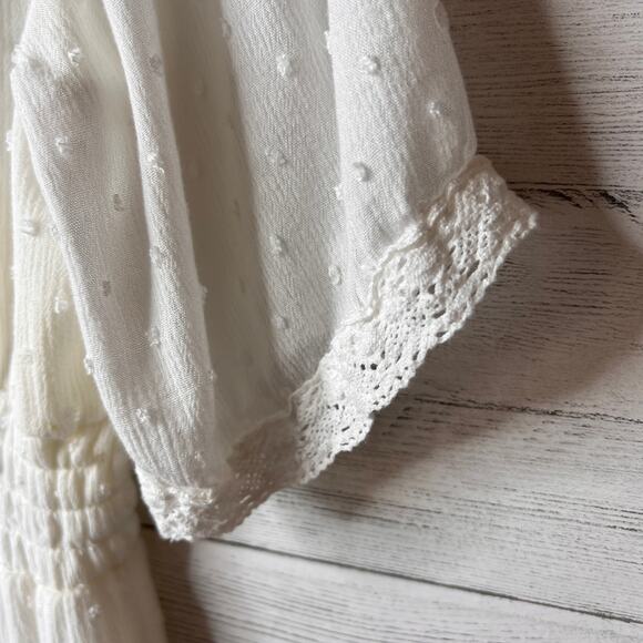 Knox Rose Dress Womens Size Medium Ivory Swiss Dot Peasant Style Tiered Maxi - Picture 12 of 16